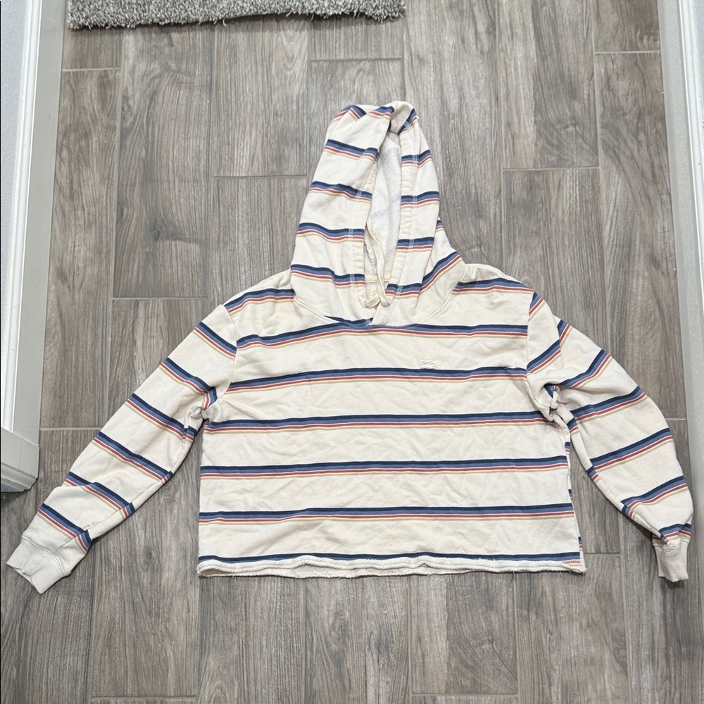 Billabong Cream and Blue Striped Hoodie